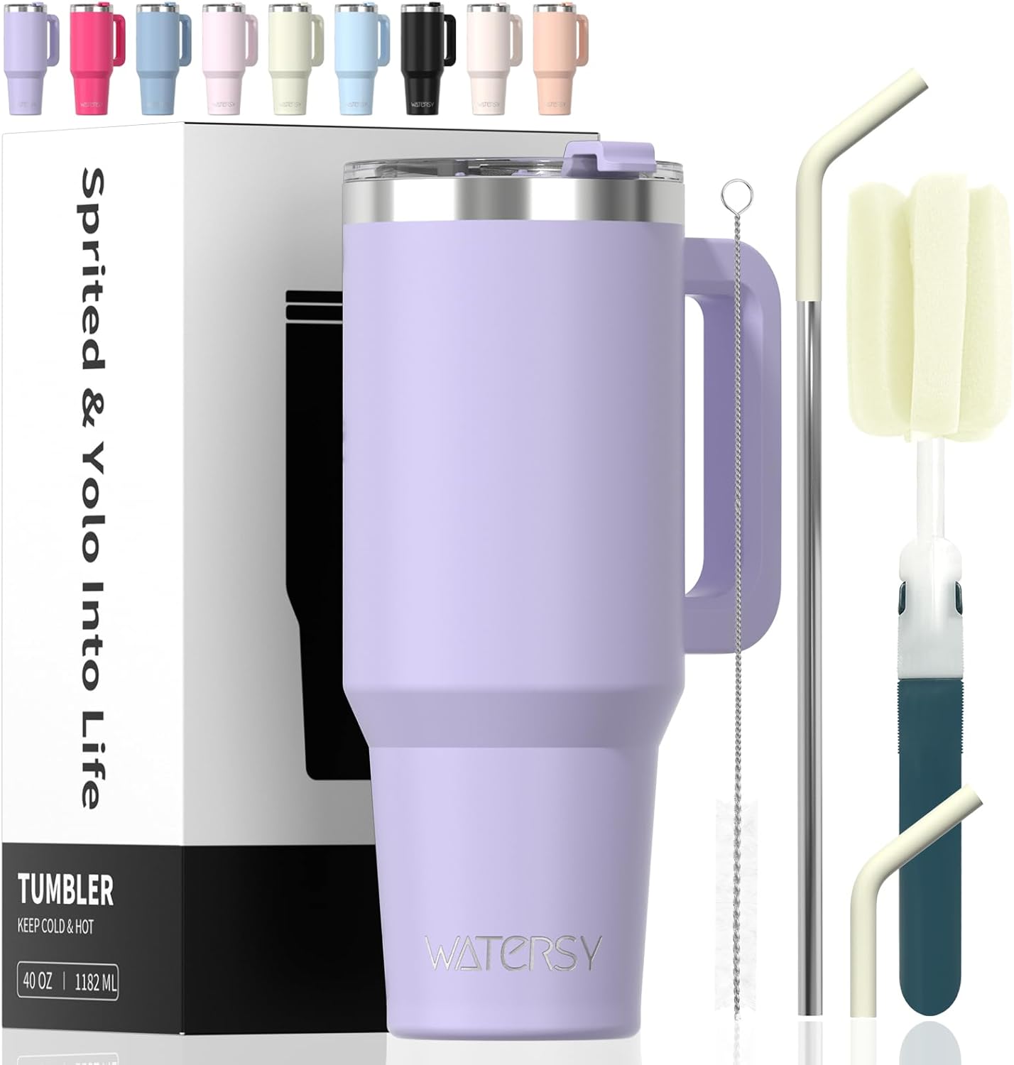 40 oz Shiny Tumbler with Handle and Straw,Stainless Steel Tumbler with Lid and Straw,Insulated Travel Mug(Cold for 34 Hours),Water Bottle for Iced Tea,Coffee (Yellow)