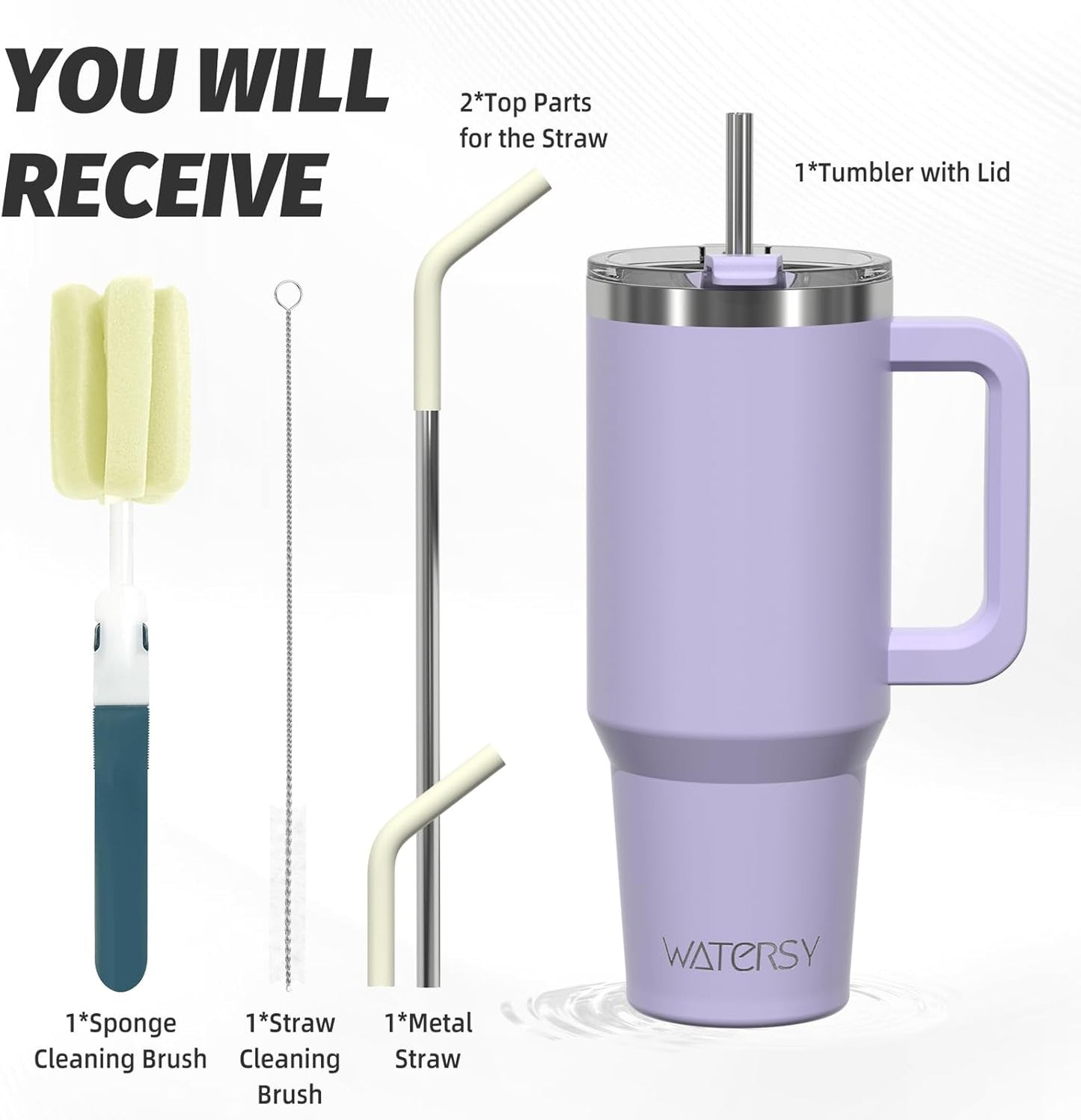 40 oz Shiny Tumbler with Handle and Straw,Stainless Steel Tumbler with Lid and Straw,Insulated Travel Mug(Cold for 34 Hours),Water Bottle for Iced Tea,Coffee (Yellow)