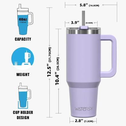 40 oz Shiny Tumbler with Handle and Straw,Stainless Steel Tumbler with Lid and Straw,Insulated Travel Mug(Cold for 34 Hours),Water Bottle for Iced Tea,Coffee (Yellow)