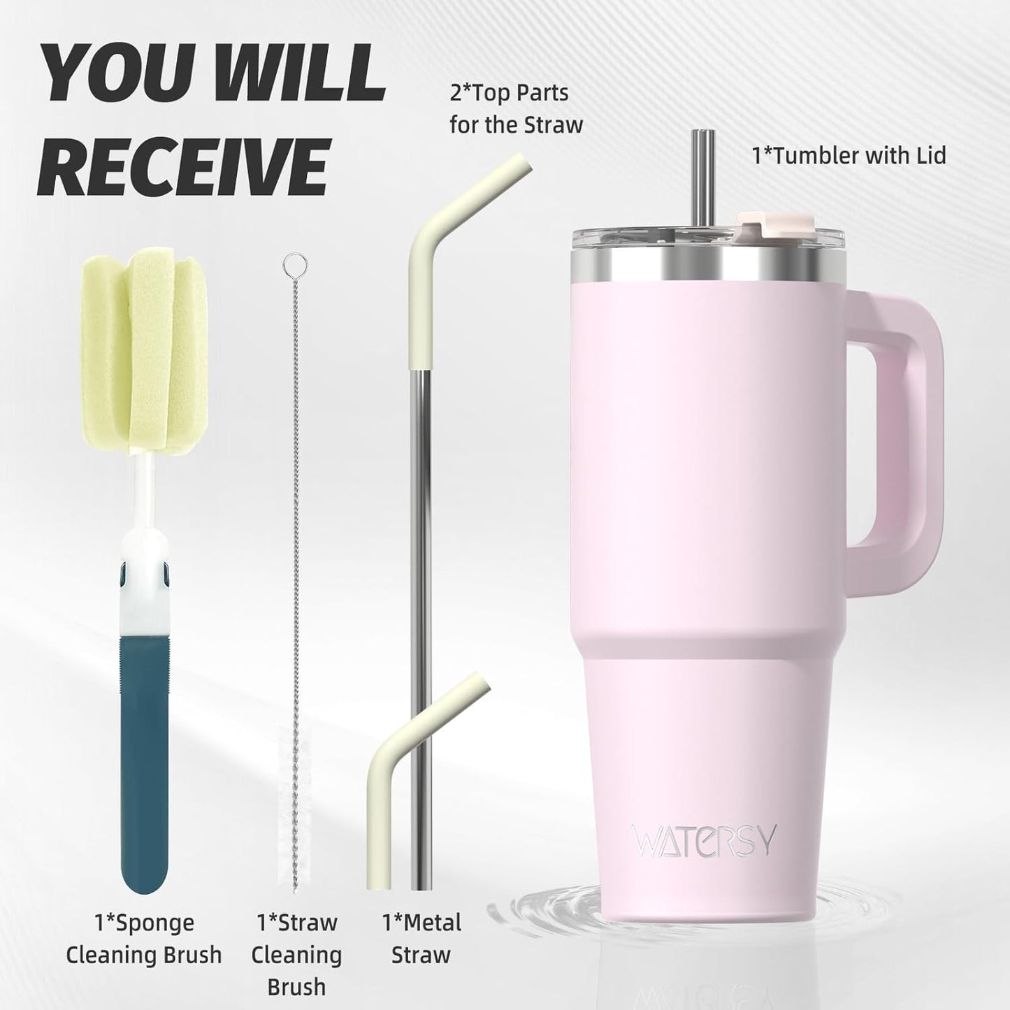 40 oz Shiny Tumbler with Handle and Straw,Stainless Steel Tumbler with Lid and Straw,Insulated Travel Mug(Cold for 34 Hours),Water Bottle for Iced Tea,Coffee (Yellow)