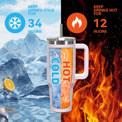 40 oz Shiny Tumbler with Handle and Straw,Stainless Steel Tumbler with Lid and Straw,Insulated Travel Mug(Cold for 34 Hours),Water Bottle for Iced Tea,Coffee (Yellow)