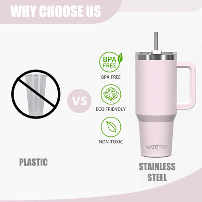 40 oz Shiny Tumbler with Handle and Straw,Stainless Steel Tumbler with Lid and Straw,Insulated Travel Mug(Cold for 34 Hours),Water Bottle for Iced Tea,Coffee (Yellow)
