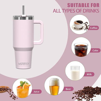 40 oz Shiny Tumbler with Handle and Straw,Stainless Steel Tumbler with Lid and Straw,Insulated Travel Mug(Cold for 34 Hours),Water Bottle for Iced Tea,Coffee (Yellow)