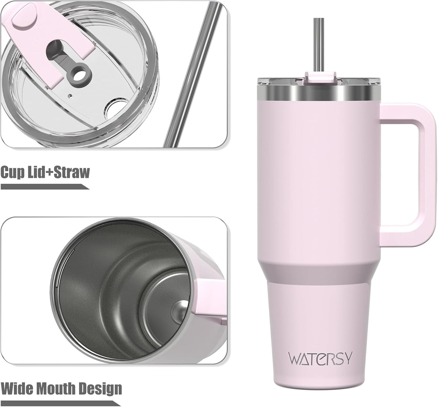40 oz Shiny Tumbler with Handle and Straw,Stainless Steel Tumbler with Lid and Straw,Insulated Travel Mug(Cold for 34 Hours),Water Bottle for Iced Tea,Coffee (Yellow)