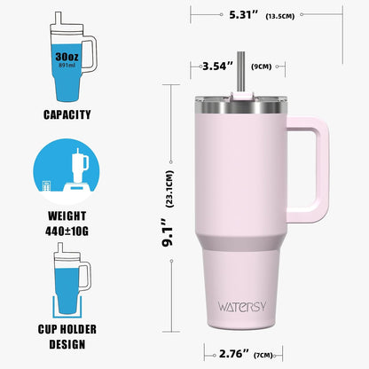 40 oz Shiny Tumbler with Handle and Straw,Stainless Steel Tumbler with Lid and Straw,Insulated Travel Mug(Cold for 34 Hours),Water Bottle for Iced Tea,Coffee (Yellow)
