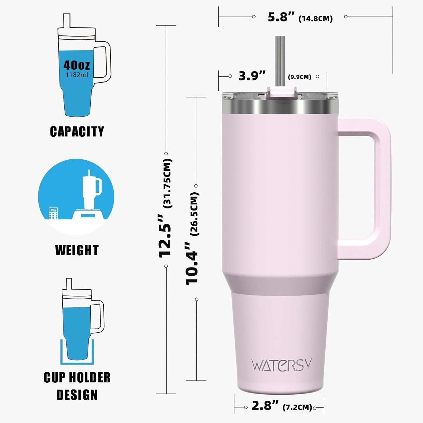 40 oz Shiny Tumbler with Handle and Straw,Stainless Steel Tumbler with Lid and Straw,Insulated Travel Mug(Cold for 34 Hours),Water Bottle for Iced Tea,Coffee (Yellow)