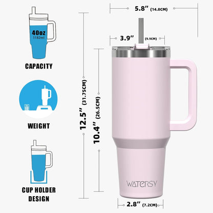 40 oz Shiny Tumbler with Handle and Straw,Stainless Steel Tumbler with Lid and Straw,Insulated Travel Mug(Cold for 34 Hours),Water Bottle for Iced Tea,Coffee (Yellow)