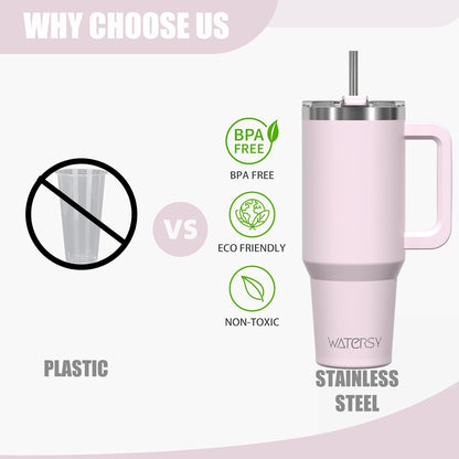 40 oz Shiny Tumbler with Handle and Straw,Stainless Steel Tumbler with Lid and Straw,Insulated Travel Mug(Cold for 34 Hours),Water Bottle for Iced Tea,Coffee (Yellow)