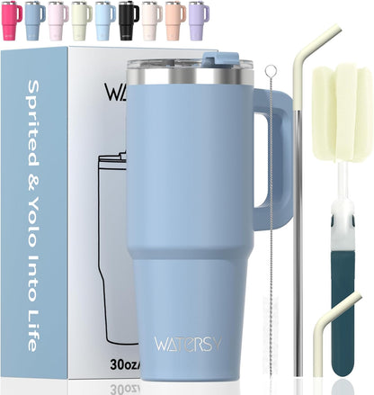 40 oz Shiny Tumbler with Handle and Straw,Stainless Steel Tumbler with Lid and Straw,Insulated Travel Mug(Cold for 34 Hours),Water Bottle for Iced Tea,Coffee (Yellow)