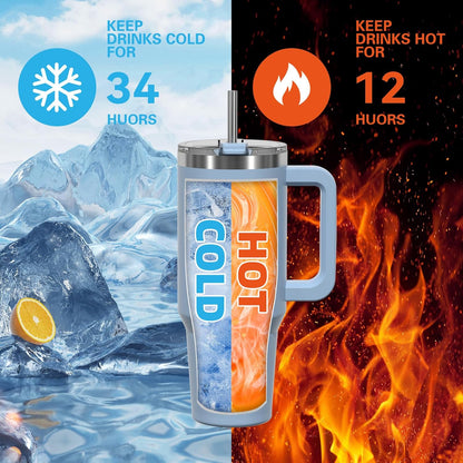 40 oz Shiny Tumbler with Handle and Straw,Stainless Steel Tumbler with Lid and Straw,Insulated Travel Mug(Cold for 34 Hours),Water Bottle for Iced Tea,Coffee (Yellow)