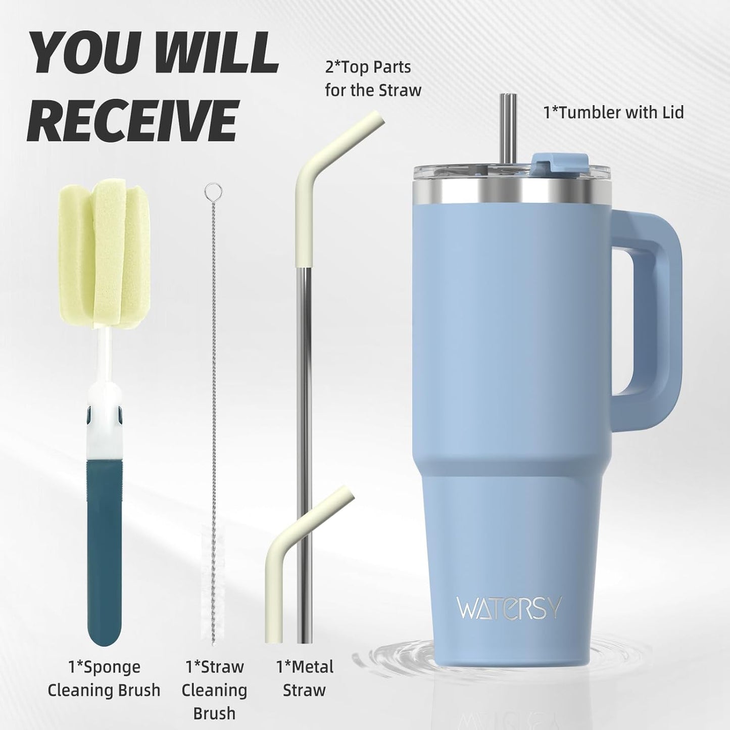 40 oz Shiny Tumbler with Handle and Straw,Stainless Steel Tumbler with Lid and Straw,Insulated Travel Mug(Cold for 34 Hours),Water Bottle for Iced Tea,Coffee (Yellow)