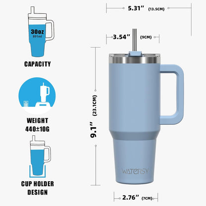 40 oz Shiny Tumbler with Handle and Straw,Stainless Steel Tumbler with Lid and Straw,Insulated Travel Mug(Cold for 34 Hours),Water Bottle for Iced Tea,Coffee (Yellow)