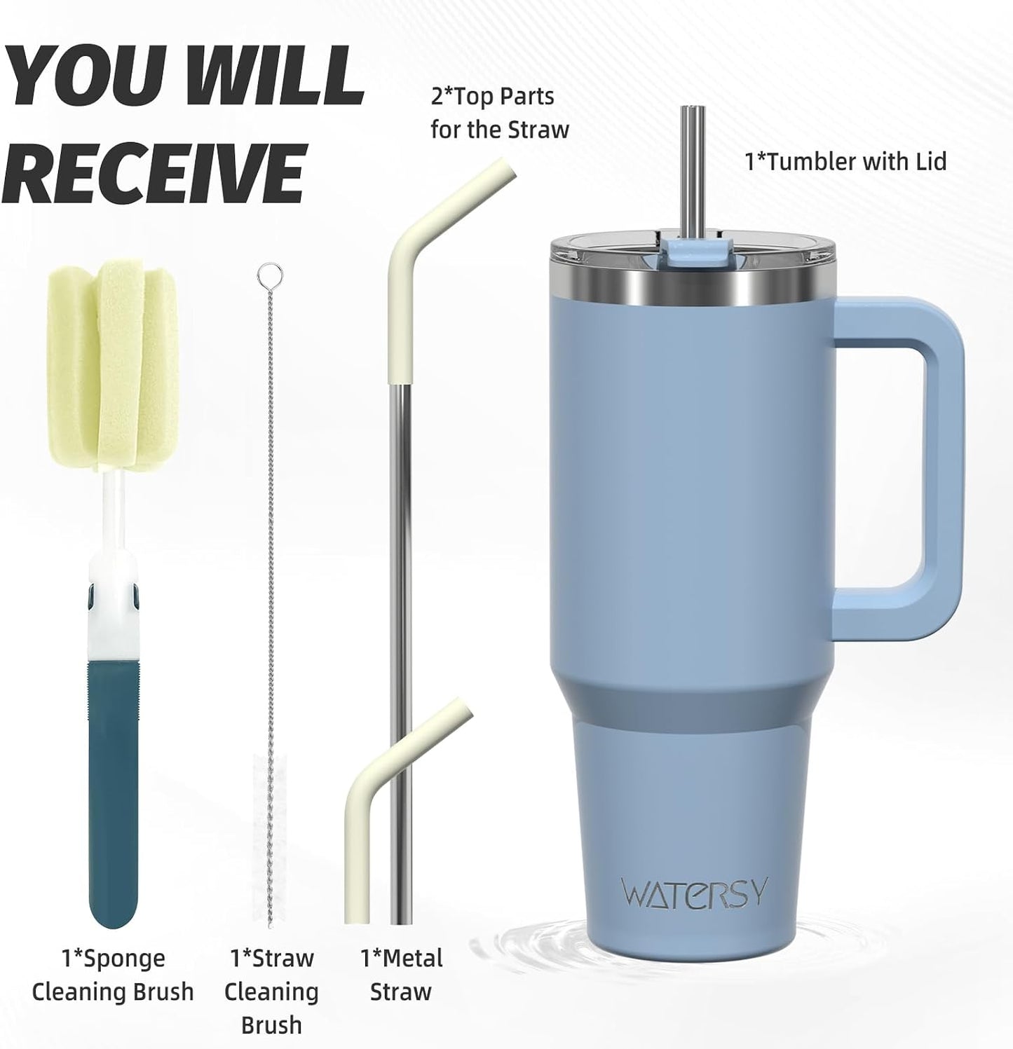 40 oz Shiny Tumbler with Handle and Straw,Stainless Steel Tumbler with Lid and Straw,Insulated Travel Mug(Cold for 34 Hours),Water Bottle for Iced Tea,Coffee (Yellow)