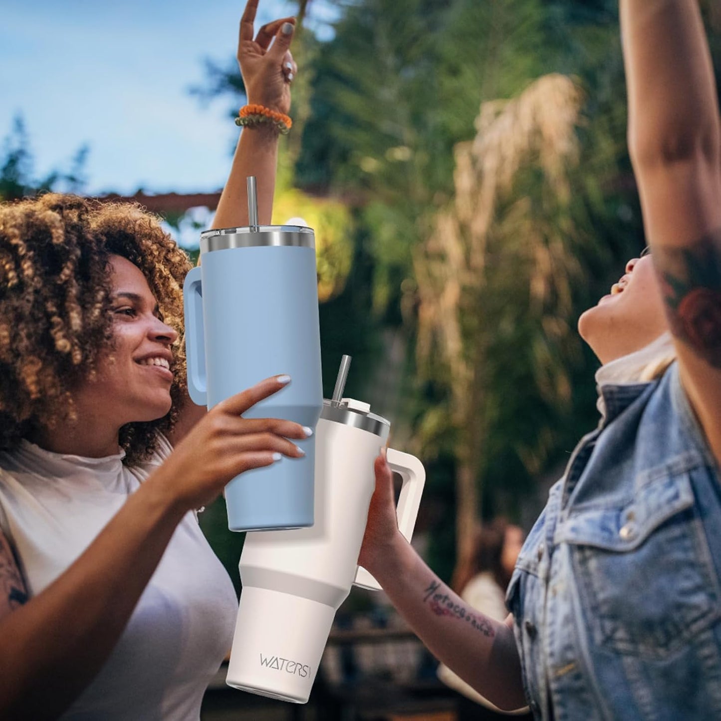 40 oz Shiny Tumbler with Handle and Straw,Stainless Steel Tumbler with Lid and Straw,Insulated Travel Mug(Cold for 34 Hours),Water Bottle for Iced Tea,Coffee (Yellow)