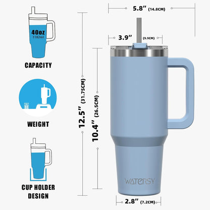 40 oz Shiny Tumbler with Handle and Straw,Stainless Steel Tumbler with Lid and Straw,Insulated Travel Mug(Cold for 34 Hours),Water Bottle for Iced Tea,Coffee (Yellow)