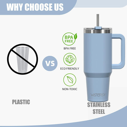 40 oz Shiny Tumbler with Handle and Straw,Stainless Steel Tumbler with Lid and Straw,Insulated Travel Mug(Cold for 34 Hours),Water Bottle for Iced Tea,Coffee (Yellow)