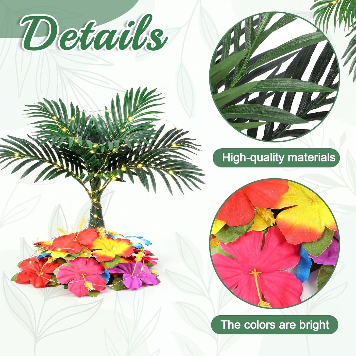 108 Pcs Hawaiian Flower Centerpieces for Tables with Artificial Palm Tree, Artificial Hibiscus Flowers and String Lights Fake Tropical Flowers Party Table Decorations for Hawaii Luau Summer