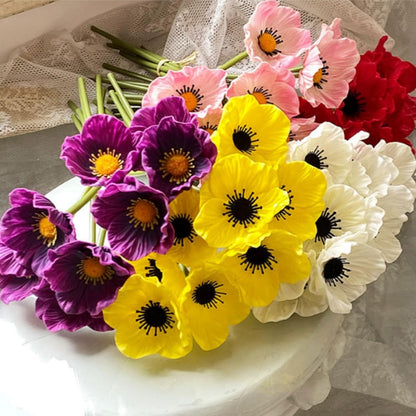 Artificial Flowers False Poppy Flowers,10 pcs Artificial Poppy Silk Fake Flowers,No Fade PU Fake Latex Flowers for Kitchen Table Centerpiece Wedding Holiday Bridal Bouquet Home Party Decor (Red)