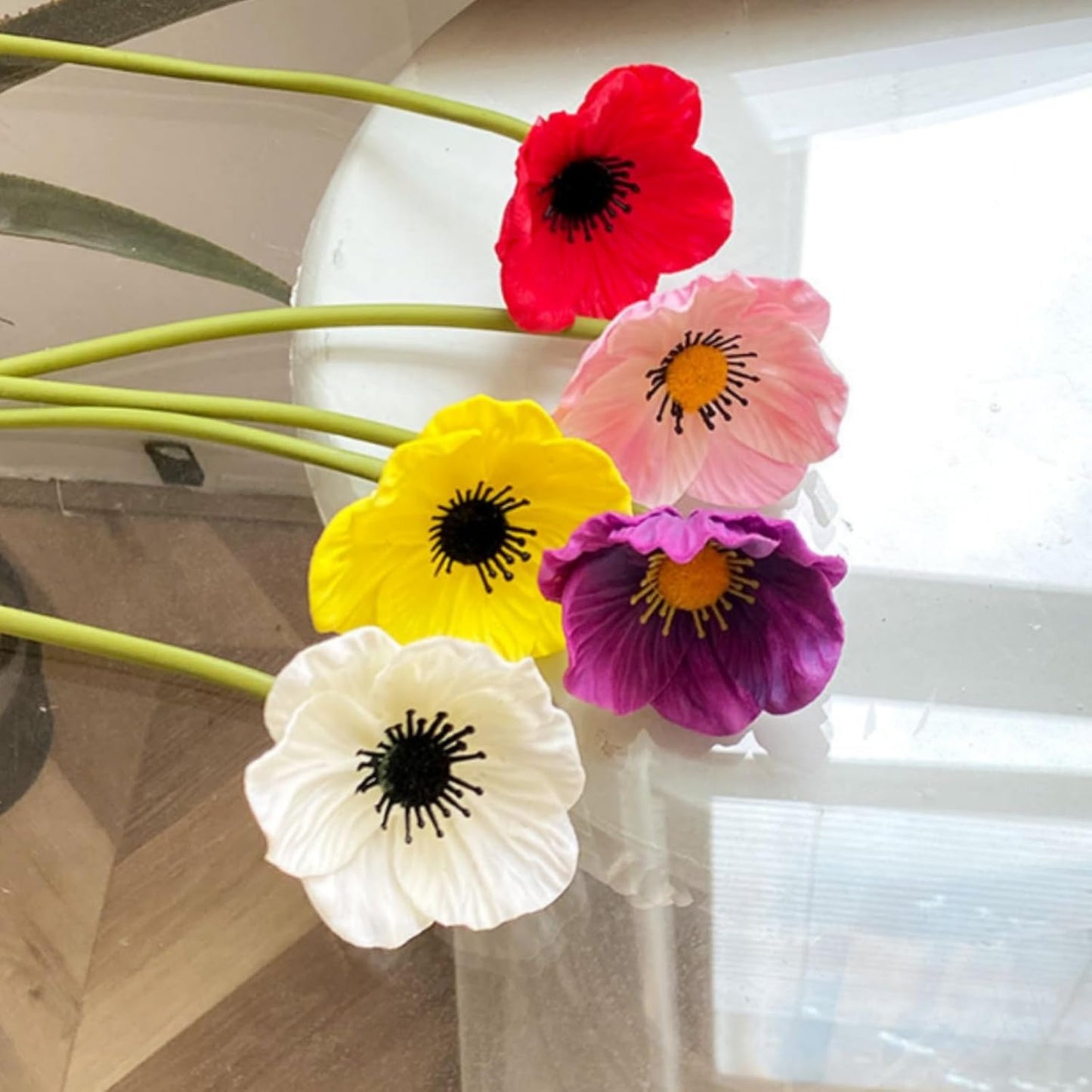 Artificial Flowers False Poppy Flowers,10 pcs Artificial Poppy Silk Fake Flowers,No Fade PU Fake Latex Flowers for Kitchen Table Centerpiece Wedding Holiday Bridal Bouquet Home Party Decor (Red)