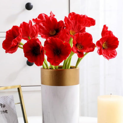 Artificial Flowers False Poppy Flowers,10 pcs Artificial Poppy Silk Fake Flowers,No Fade PU Fake Latex Flowers for Kitchen Table Centerpiece Wedding Holiday Bridal Bouquet Home Party Decor (Red)