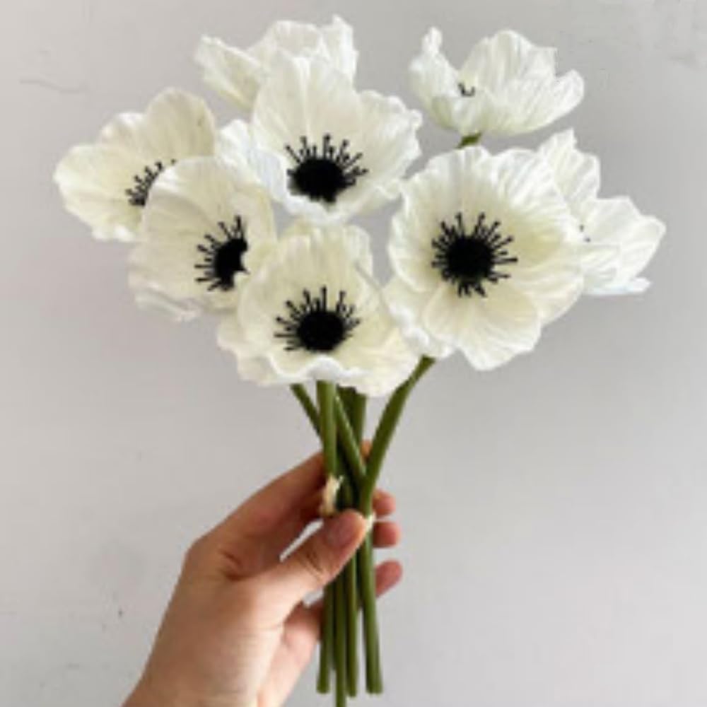 Artificial Flowers False Poppy Flowers,10 pcs Artificial Poppy Silk Fake Flowers,No Fade PU Fake Latex Flowers for Kitchen Table Centerpiece Wedding Holiday Bridal Bouquet Home Party Decor (Red)