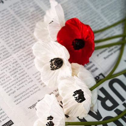 Artificial Flowers False Poppy Flowers,10 pcs Artificial Poppy Silk Fake Flowers,No Fade PU Fake Latex Flowers for Kitchen Table Centerpiece Wedding Holiday Bridal Bouquet Home Party Decor (Red)