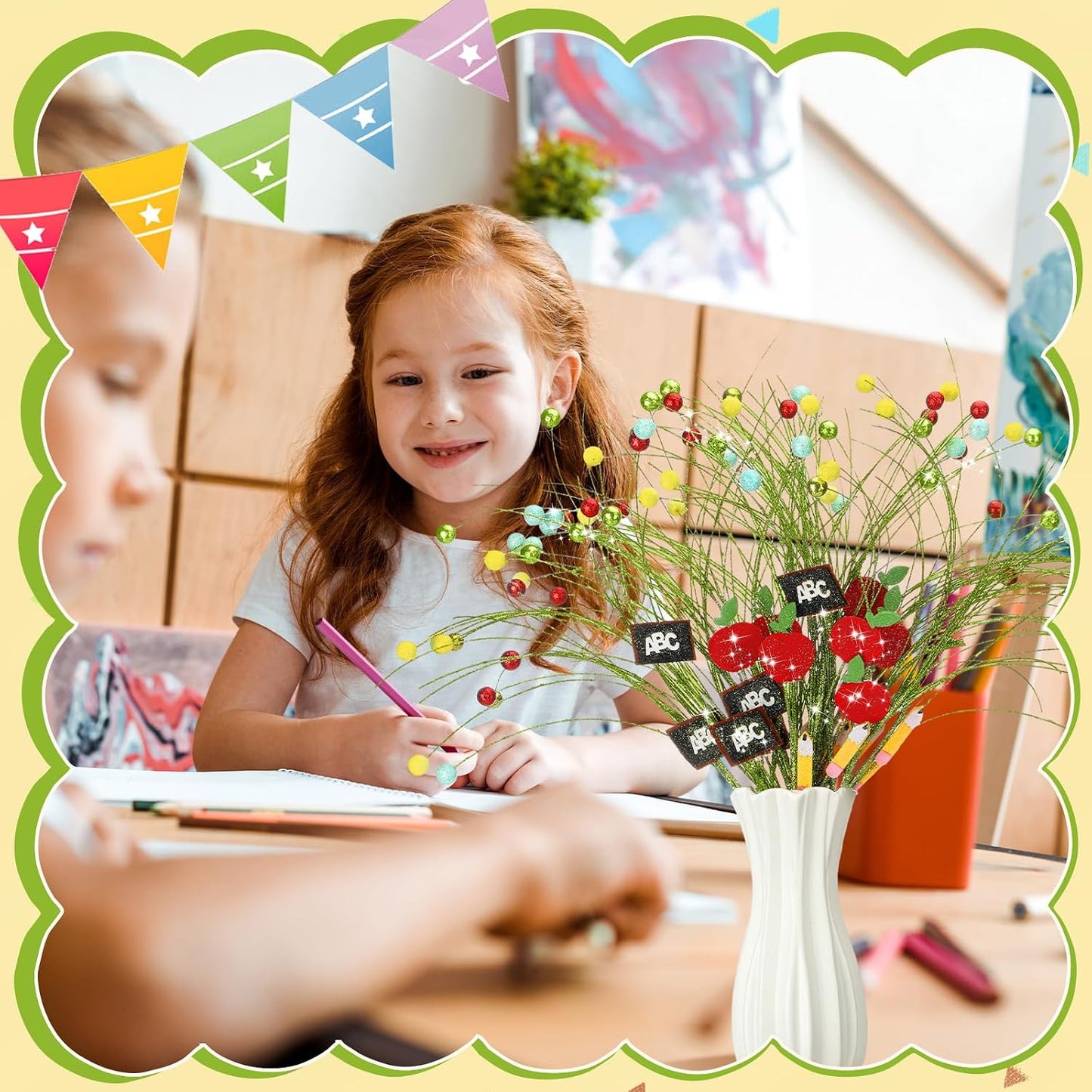 12pcs Back to School Party Centerpiece Sticks 15 Inch Metal Glitter First Day of School Floral Tree Picks Apple Blackboard Pencil Decorations for Classroom Themed Party Decorations