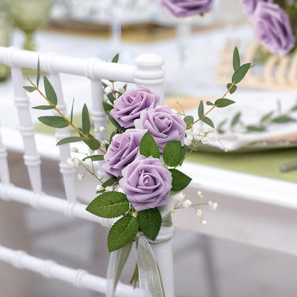 50Pcs Rose Artificial Flowers, lavender Fake Roses for Decorations, Light Purple Foam Fake Flowers with Stems DIY Wedding Bouquet Bridal Shower Centerpieces Floral Arrangement Party Home Decor