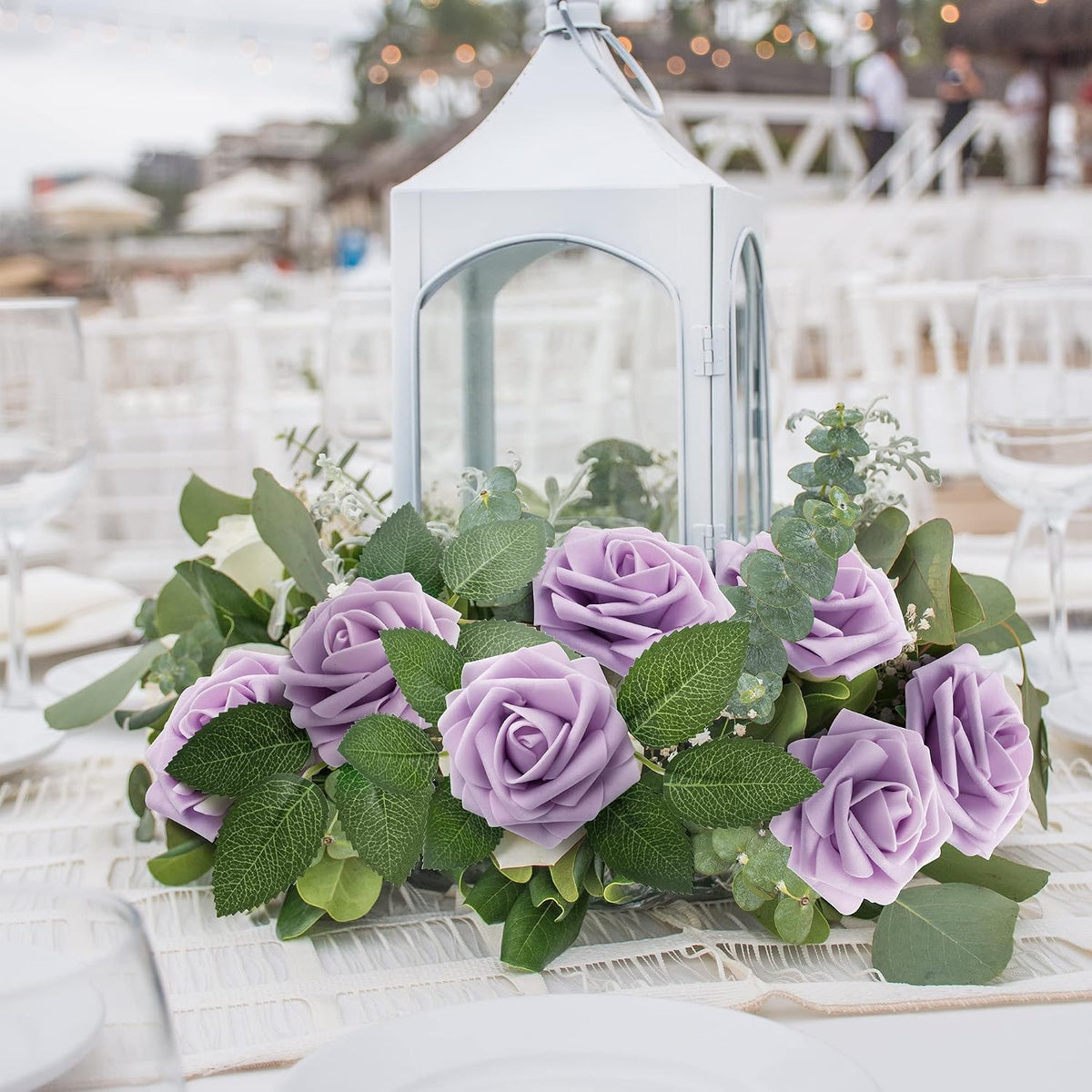 50Pcs Rose Artificial Flowers, lavender Fake Roses for Decorations, Light Purple Foam Fake Flowers with Stems DIY Wedding Bouquet Bridal Shower Centerpieces Floral Arrangement Party Home Decor