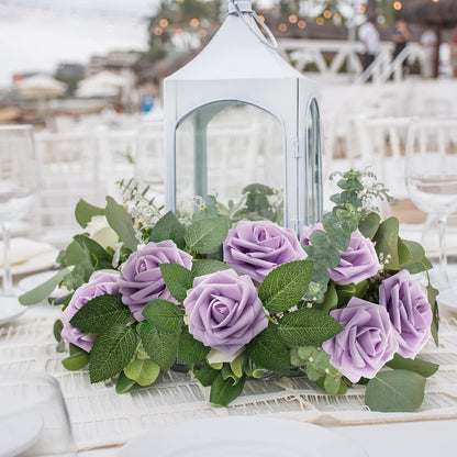 50Pcs Rose Artificial Flowers, lavender Fake Roses for Decorations, Light Purple Foam Fake Flowers with Stems DIY Wedding Bouquet Bridal Shower Centerpieces Floral Arrangement Party Home Decor
