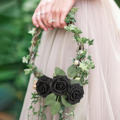 50Pcs Rose Artificial Flowers, lavender Fake Roses for Decorations, Light Purple Foam Fake Flowers with Stems DIY Wedding Bouquet Bridal Shower Centerpieces Floral Arrangement Party Home Decor
