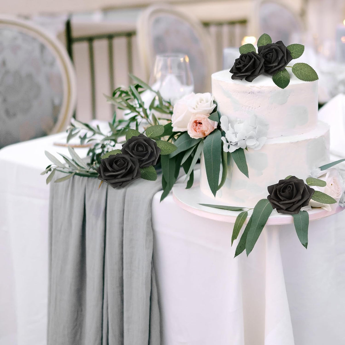 50Pcs Rose Artificial Flowers, lavender Fake Roses for Decorations, Light Purple Foam Fake Flowers with Stems DIY Wedding Bouquet Bridal Shower Centerpieces Floral Arrangement Party Home Decor
