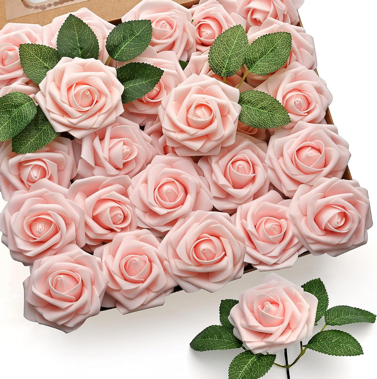 50Pcs Rose Artificial Flowers, lavender Fake Roses for Decorations, Light Purple Foam Fake Flowers with Stems DIY Wedding Bouquet Bridal Shower Centerpieces Floral Arrangement Party Home Decor