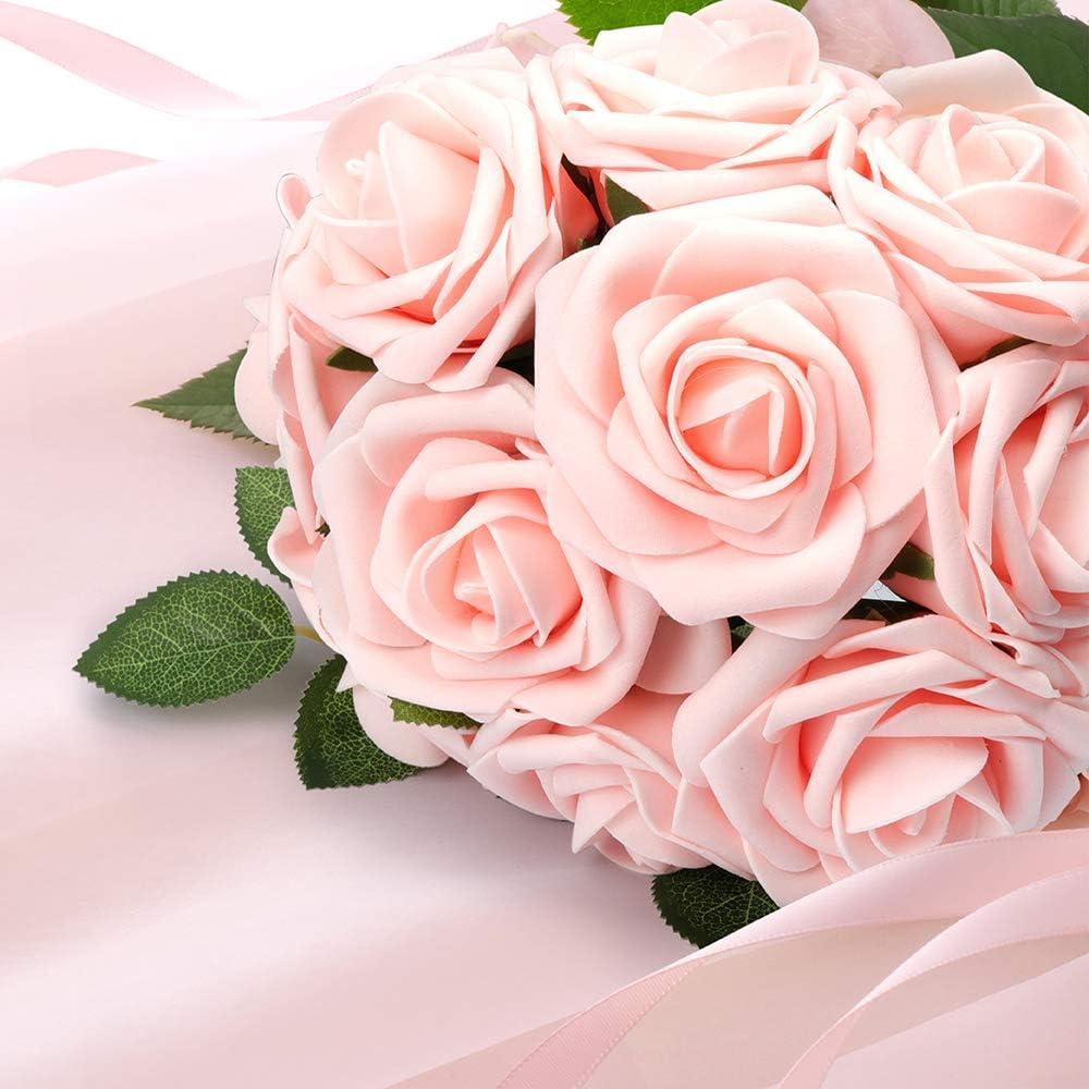50Pcs Rose Artificial Flowers, lavender Fake Roses for Decorations, Light Purple Foam Fake Flowers with Stems DIY Wedding Bouquet Bridal Shower Centerpieces Floral Arrangement Party Home Decor