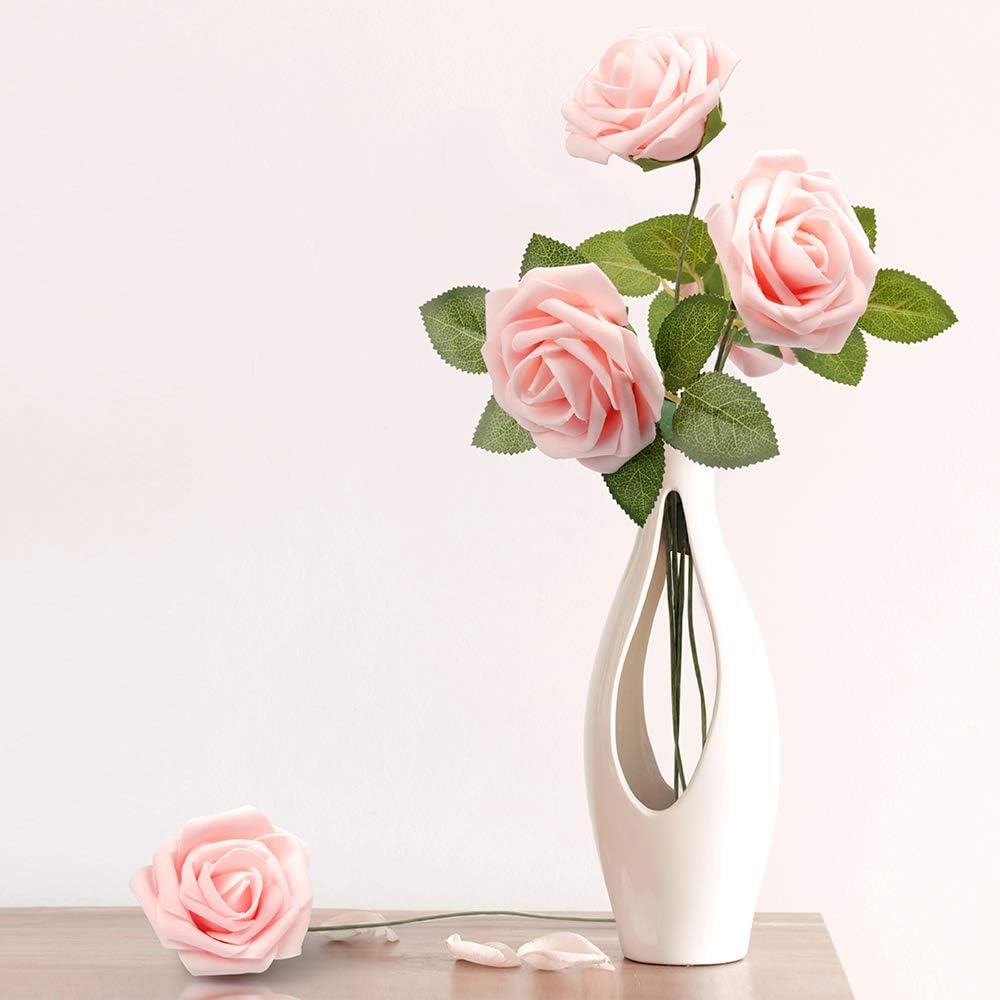 50Pcs Rose Artificial Flowers, lavender Fake Roses for Decorations, Light Purple Foam Fake Flowers with Stems DIY Wedding Bouquet Bridal Shower Centerpieces Floral Arrangement Party Home Decor