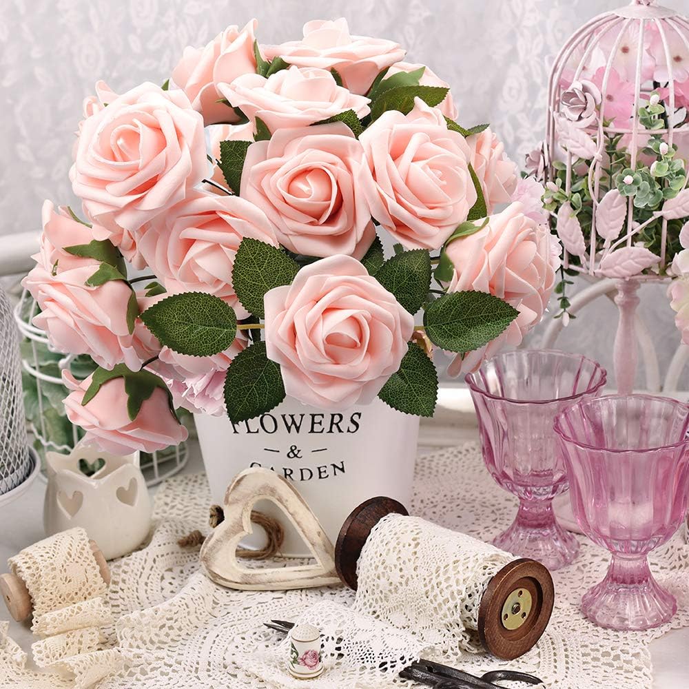 50Pcs Rose Artificial Flowers, lavender Fake Roses for Decorations, Light Purple Foam Fake Flowers with Stems DIY Wedding Bouquet Bridal Shower Centerpieces Floral Arrangement Party Home Decor