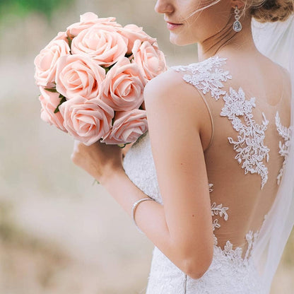 50Pcs Rose Artificial Flowers, lavender Fake Roses for Decorations, Light Purple Foam Fake Flowers with Stems DIY Wedding Bouquet Bridal Shower Centerpieces Floral Arrangement Party Home Decor