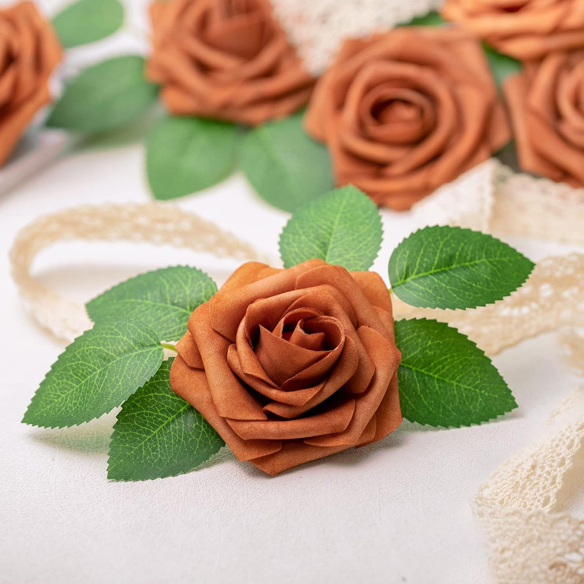 50Pcs Rose Artificial Flowers, lavender Fake Roses for Decorations, Light Purple Foam Fake Flowers with Stems DIY Wedding Bouquet Bridal Shower Centerpieces Floral Arrangement Party Home Decor