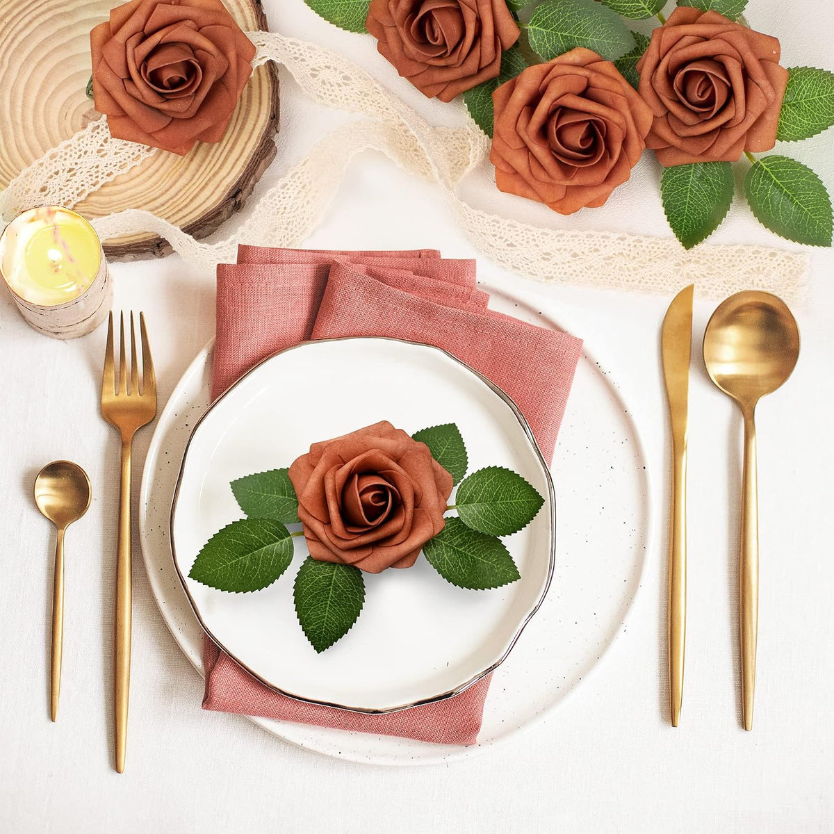50Pcs Rose Artificial Flowers, lavender Fake Roses for Decorations, Light Purple Foam Fake Flowers with Stems DIY Wedding Bouquet Bridal Shower Centerpieces Floral Arrangement Party Home Decor