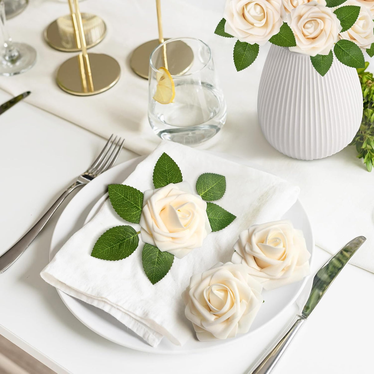 50Pcs Rose Artificial Flowers, lavender Fake Roses for Decorations, Light Purple Foam Fake Flowers with Stems DIY Wedding Bouquet Bridal Shower Centerpieces Floral Arrangement Party Home Decor