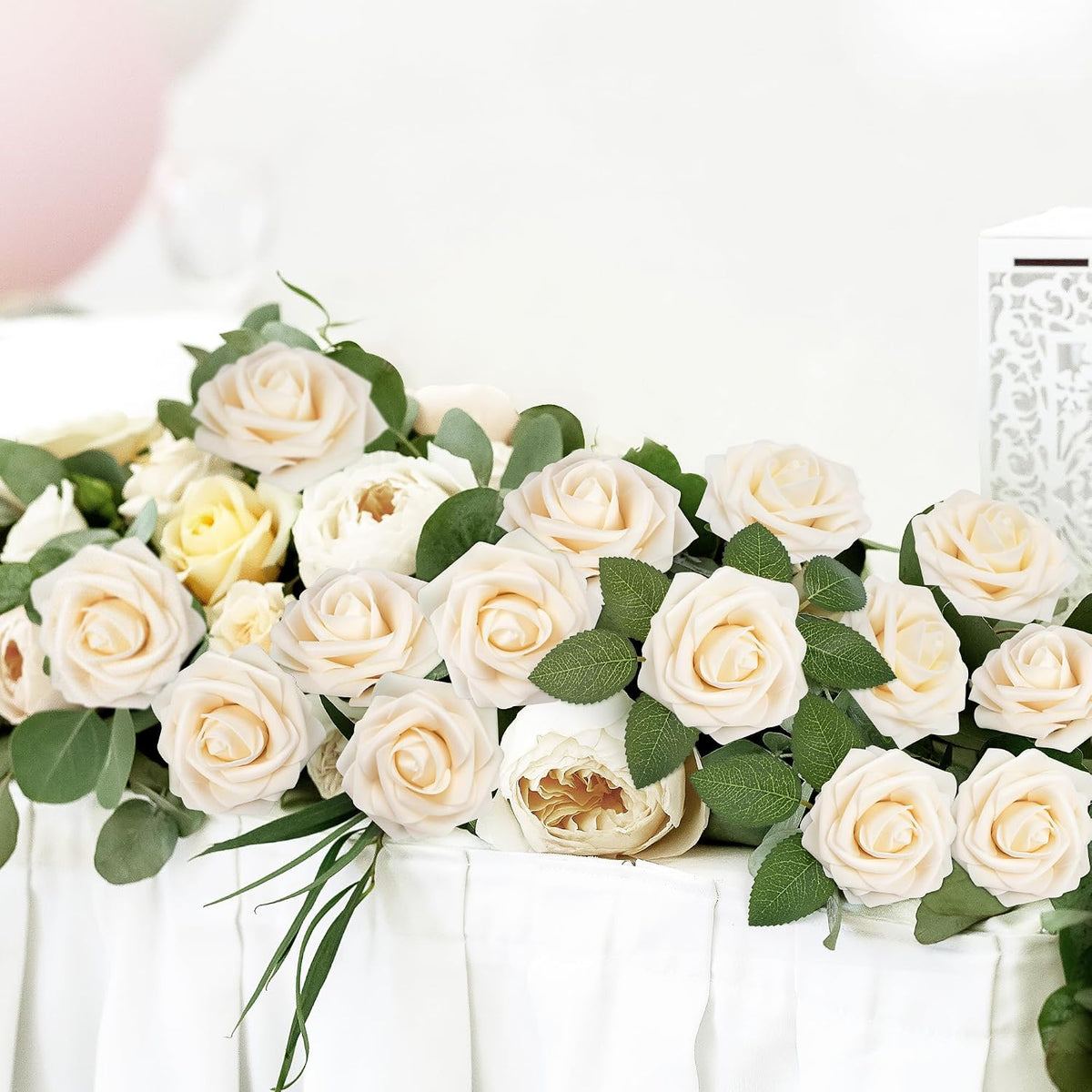 50Pcs Rose Artificial Flowers, lavender Fake Roses for Decorations, Light Purple Foam Fake Flowers with Stems DIY Wedding Bouquet Bridal Shower Centerpieces Floral Arrangement Party Home Decor