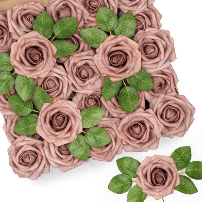 50Pcs Rose Artificial Flowers, lavender Fake Roses for Decorations, Light Purple Foam Fake Flowers with Stems DIY Wedding Bouquet Bridal Shower Centerpieces Floral Arrangement Party Home Decor