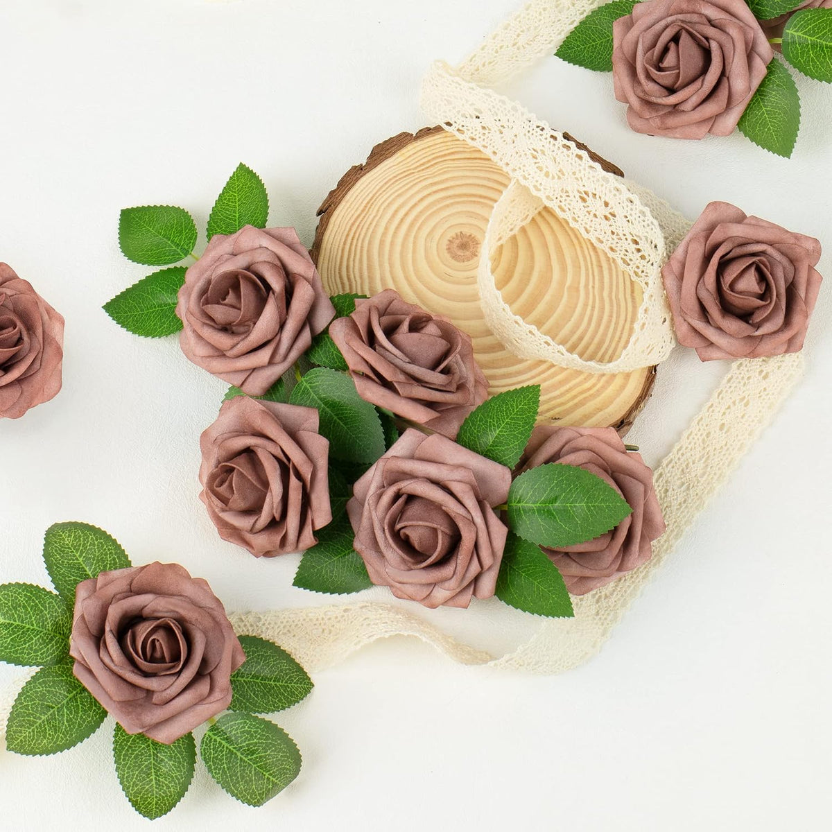 50Pcs Rose Artificial Flowers, lavender Fake Roses for Decorations, Light Purple Foam Fake Flowers with Stems DIY Wedding Bouquet Bridal Shower Centerpieces Floral Arrangement Party Home Decor