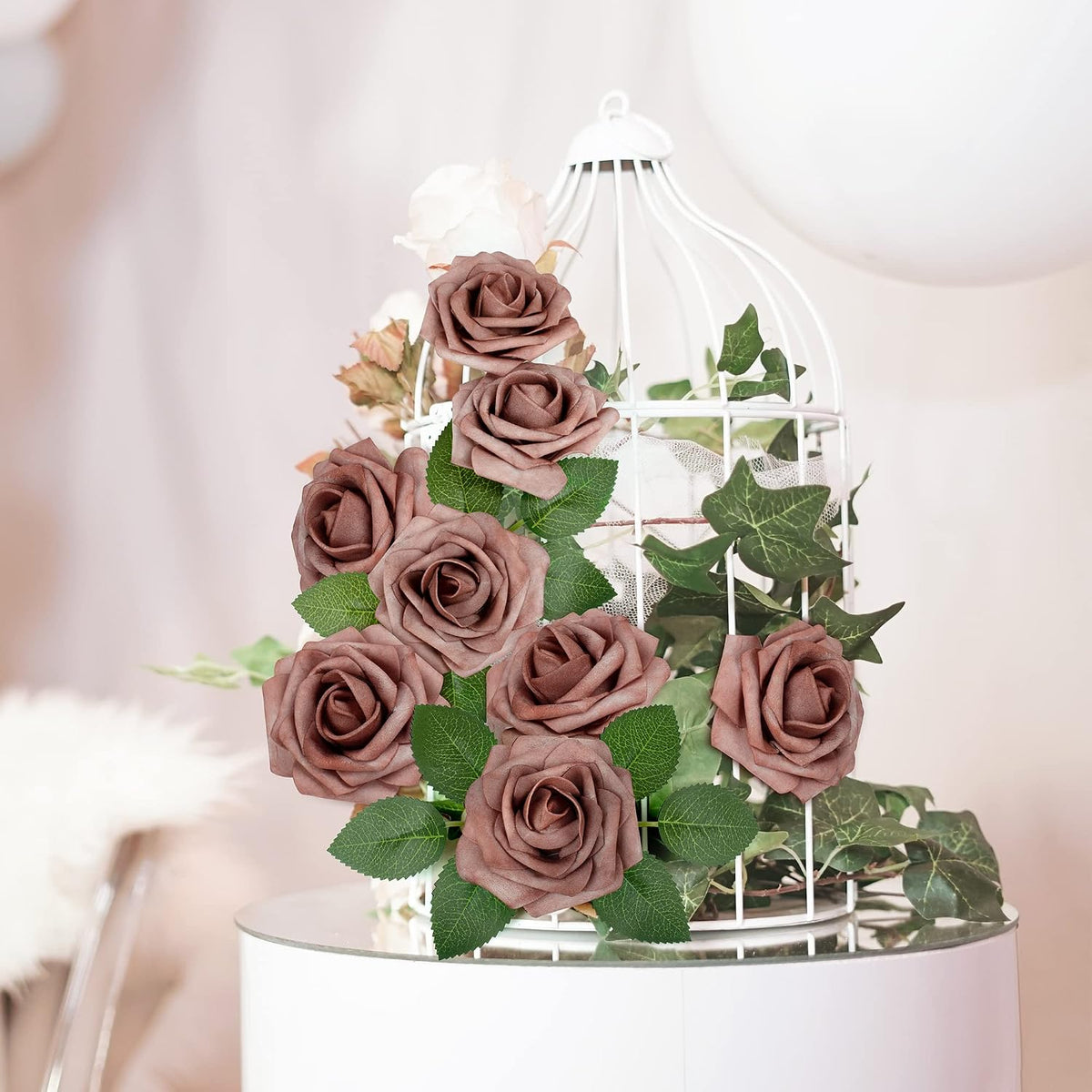 50Pcs Rose Artificial Flowers, lavender Fake Roses for Decorations, Light Purple Foam Fake Flowers with Stems DIY Wedding Bouquet Bridal Shower Centerpieces Floral Arrangement Party Home Decor