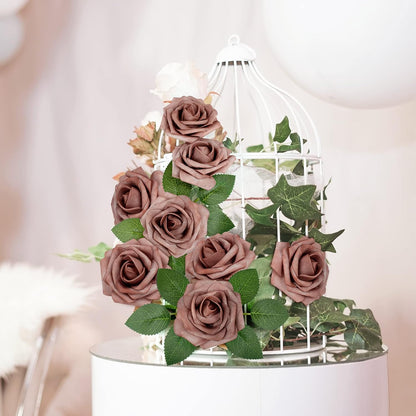 50Pcs Rose Artificial Flowers, lavender Fake Roses for Decorations, Light Purple Foam Fake Flowers with Stems DIY Wedding Bouquet Bridal Shower Centerpieces Floral Arrangement Party Home Decor