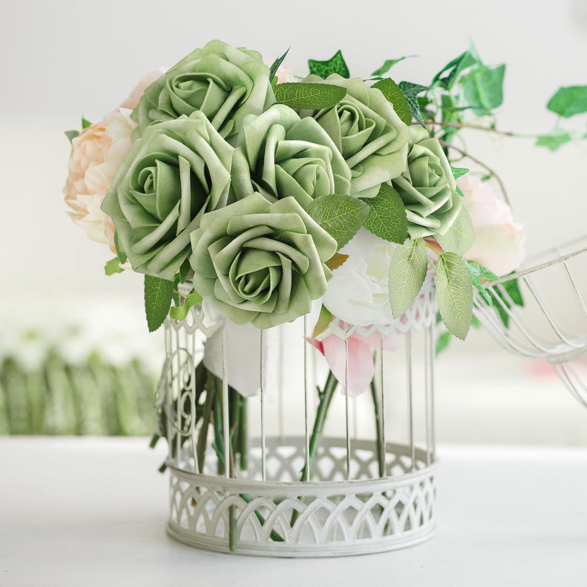 50Pcs Rose Artificial Flowers, lavender Fake Roses for Decorations, Light Purple Foam Fake Flowers with Stems DIY Wedding Bouquet Bridal Shower Centerpieces Floral Arrangement Party Home Decor