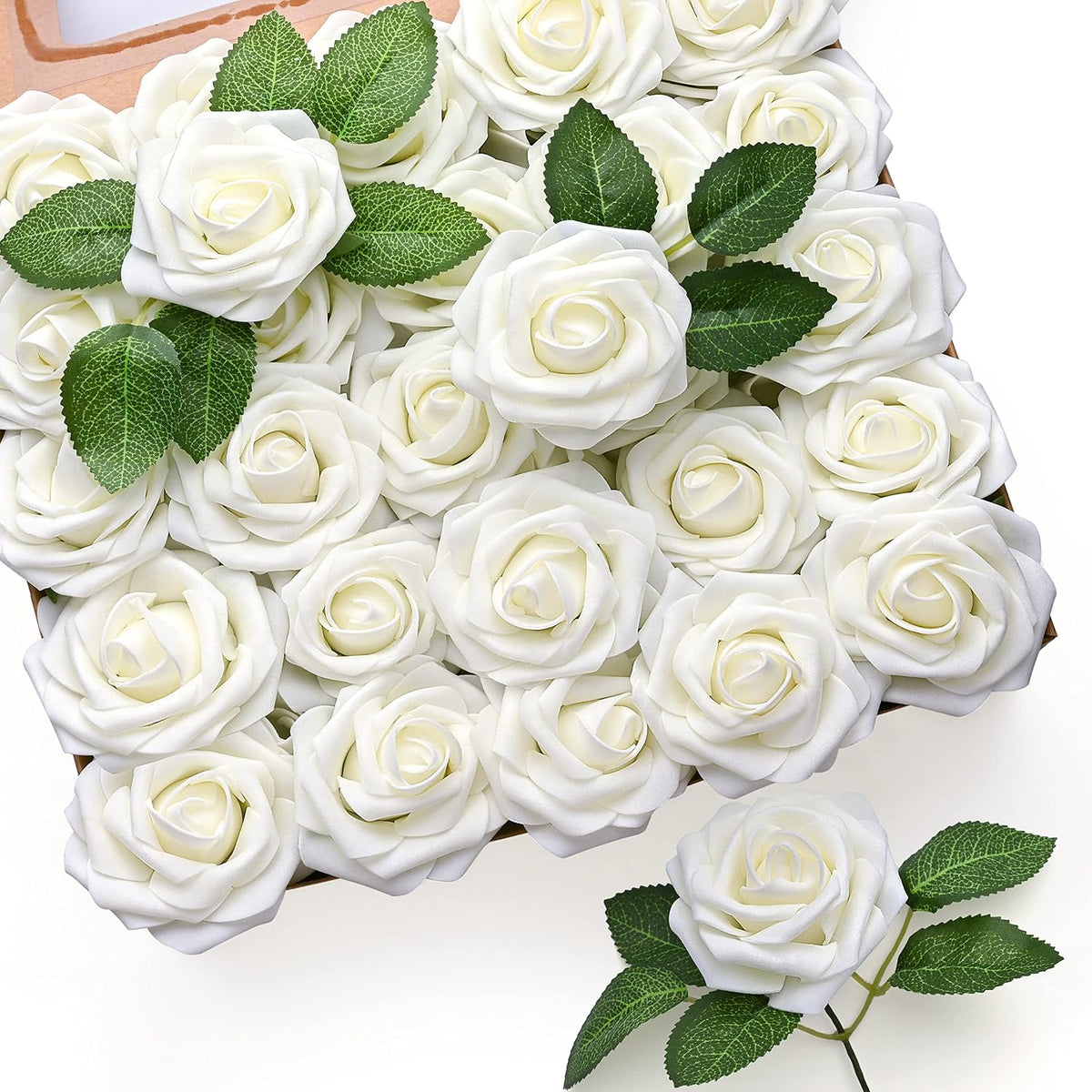 50Pcs Rose Artificial Flowers, lavender Fake Roses for Decorations, Light Purple Foam Fake Flowers with Stems DIY Wedding Bouquet Bridal Shower Centerpieces Floral Arrangement Party Home Decor