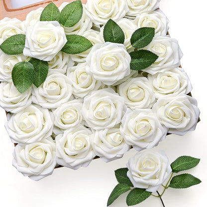 50Pcs Rose Artificial Flowers, lavender Fake Roses for Decorations, Light Purple Foam Fake Flowers with Stems DIY Wedding Bouquet Bridal Shower Centerpieces Floral Arrangement Party Home Decor