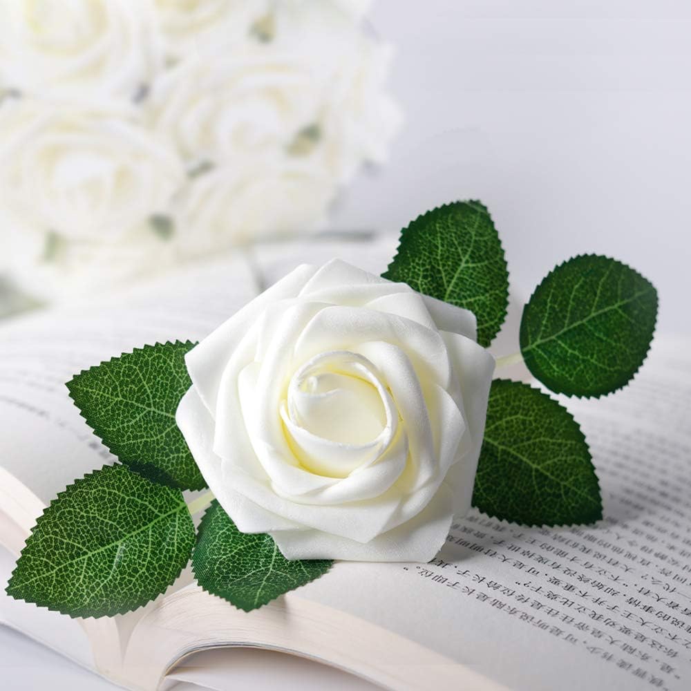 50Pcs Rose Artificial Flowers, lavender Fake Roses for Decorations, Light Purple Foam Fake Flowers with Stems DIY Wedding Bouquet Bridal Shower Centerpieces Floral Arrangement Party Home Decor