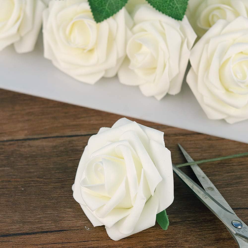 50Pcs Rose Artificial Flowers, lavender Fake Roses for Decorations, Light Purple Foam Fake Flowers with Stems DIY Wedding Bouquet Bridal Shower Centerpieces Floral Arrangement Party Home Decor